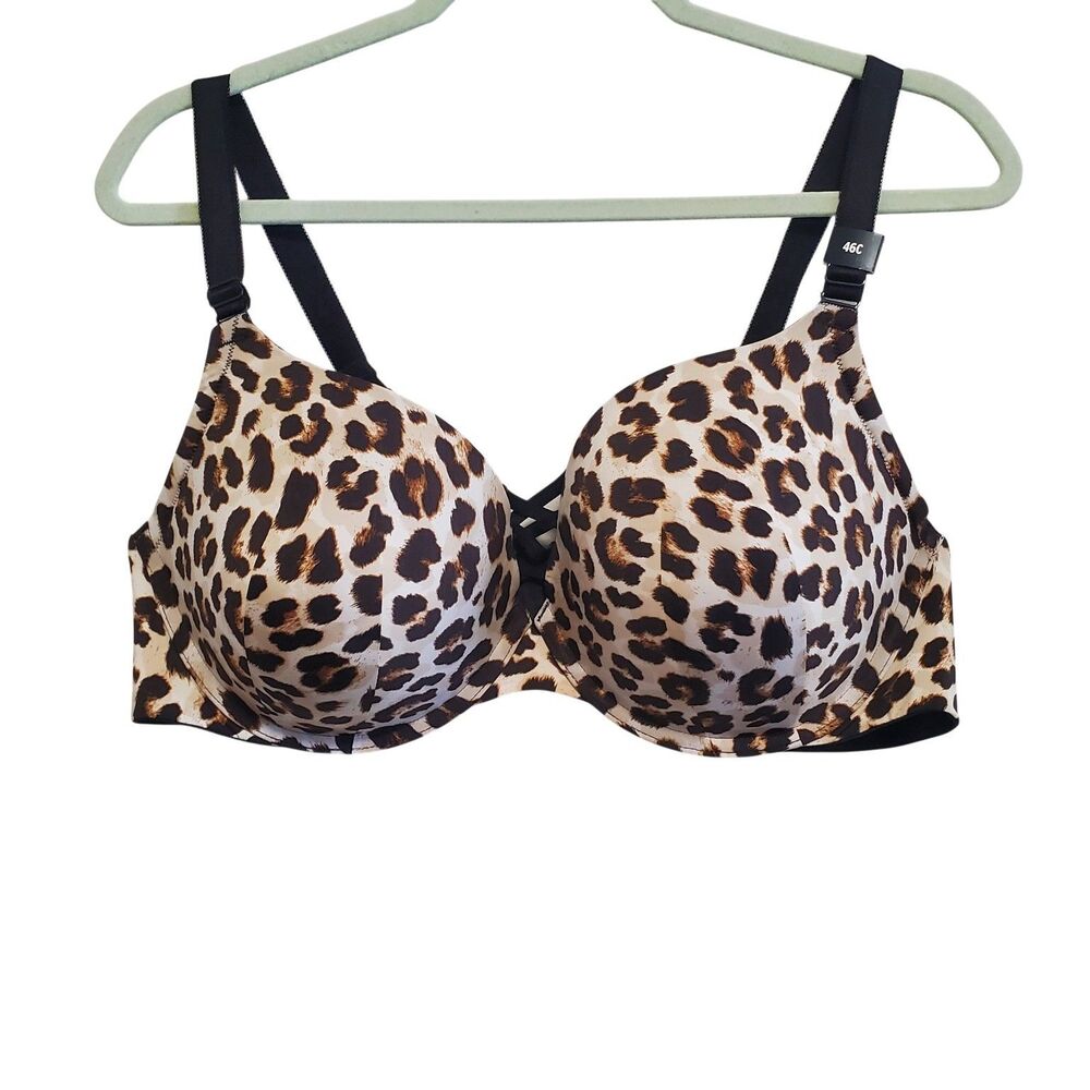 Torrid XXO Plunge Push-Up Smooth Bra Smoothing Back Leopard 46C